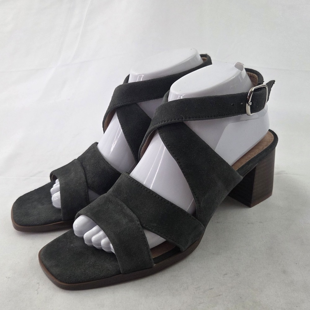 J Jill Sandals Womens 9 Gray Suede Leather Block Heel Ankle Strap Minimalist